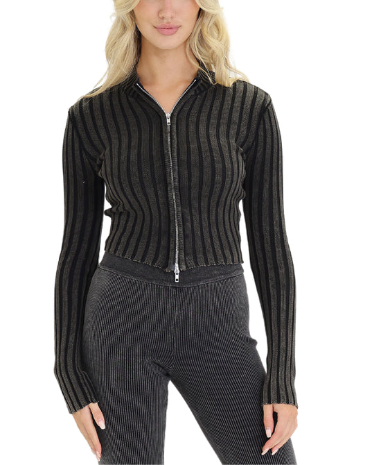 Ribbed Zip Front Sweater view 