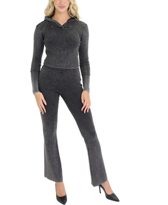 Crop Ribbed Hoodie & Pants Set- 2 Pc Set view 1