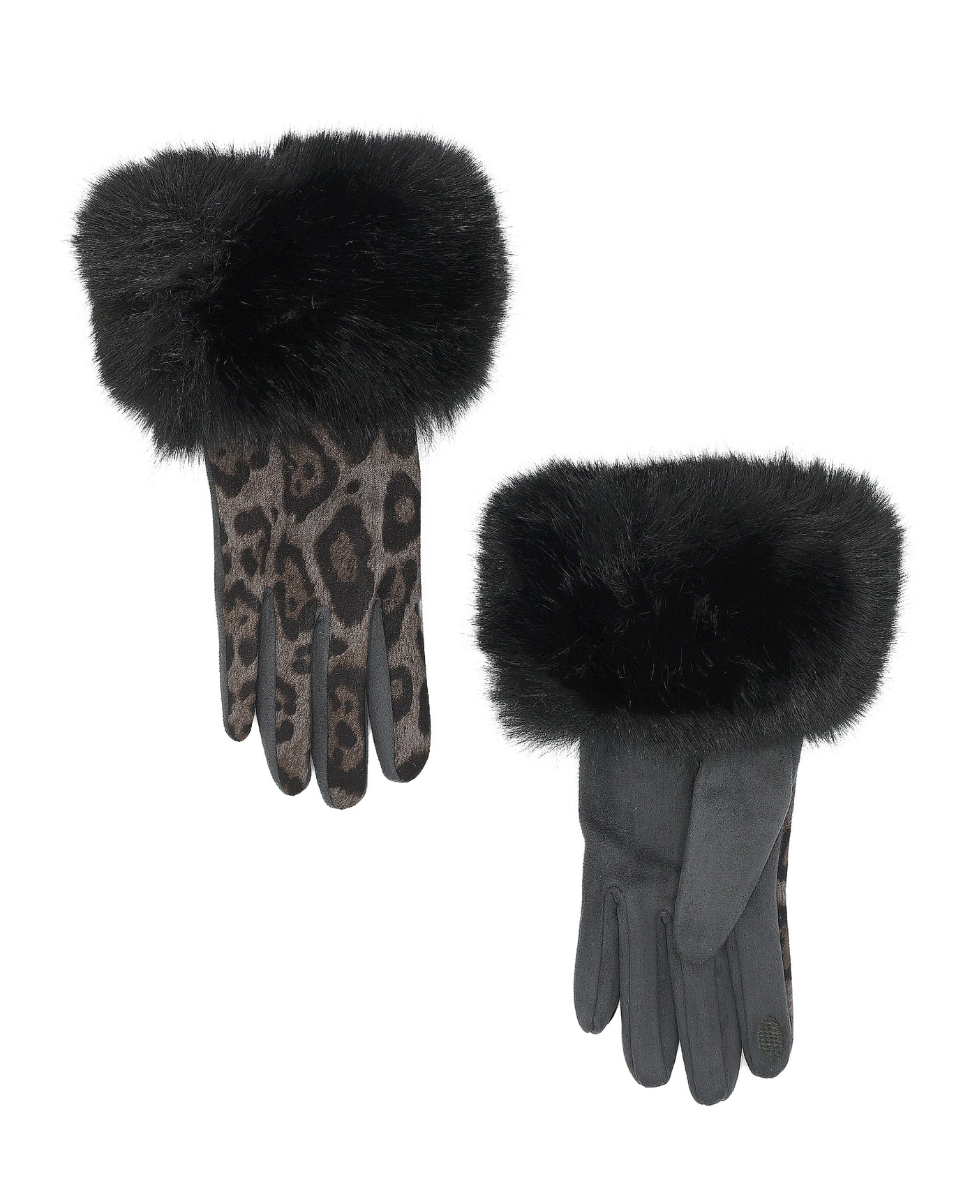Tech Friendly Leopard Gloves w/ Faux Fur image 1