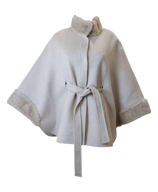 Wool Blend Cape w/ Faux Fur Trim view 