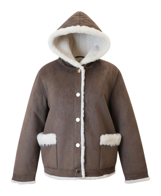 Reversible Faux Suede Jacket w/ Faux Fur Trim & Hood view 