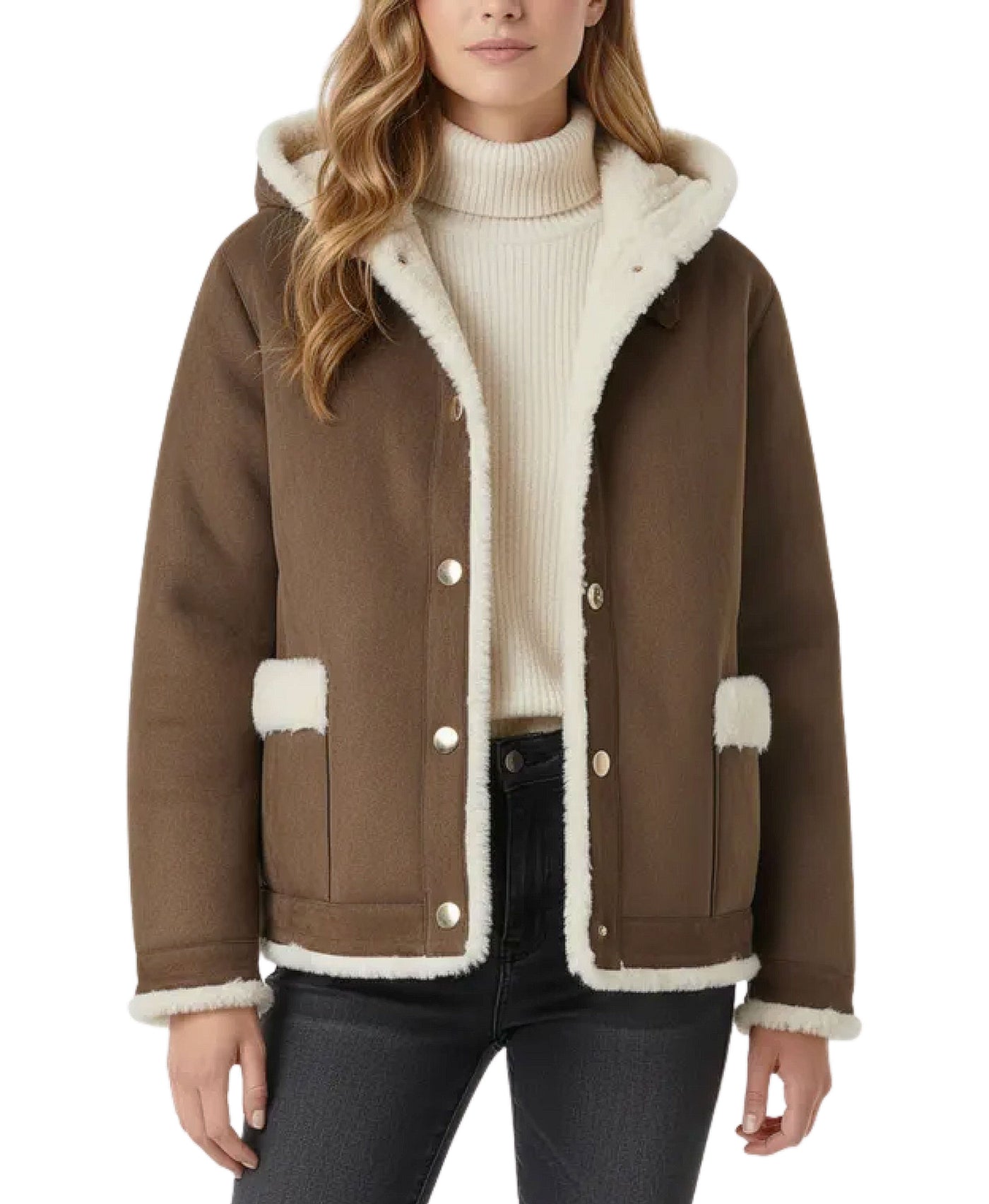 Reversible Faux Suede Jacket w/ Faux Fur Trim & Hood view 1