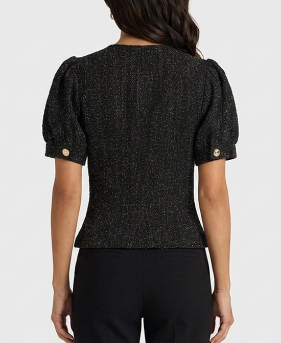 
Tweed Puff Sleeve Top in BLACK view 2