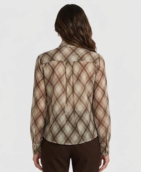
Plaid Blouse w/ Front Tie in BEIGE/BROWN view 2