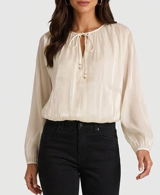 
Shiny Blouse w/ Front Tie in IVORY view 1