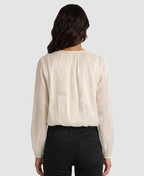 
Shiny Blouse w/ Front Tie in IVORY view 2