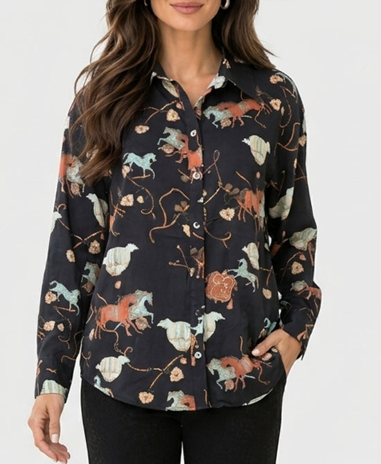 
Horse Print Blouse in BLACK MULTI view 1