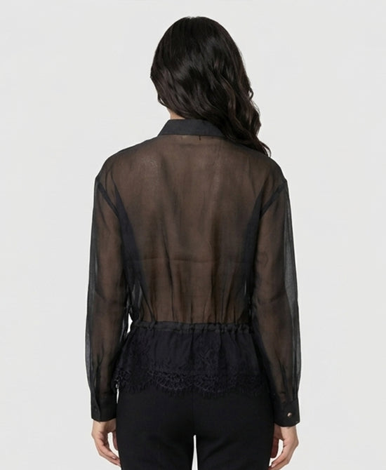 
Sheer Blouse w/ Lace Trim in BLACK view 2