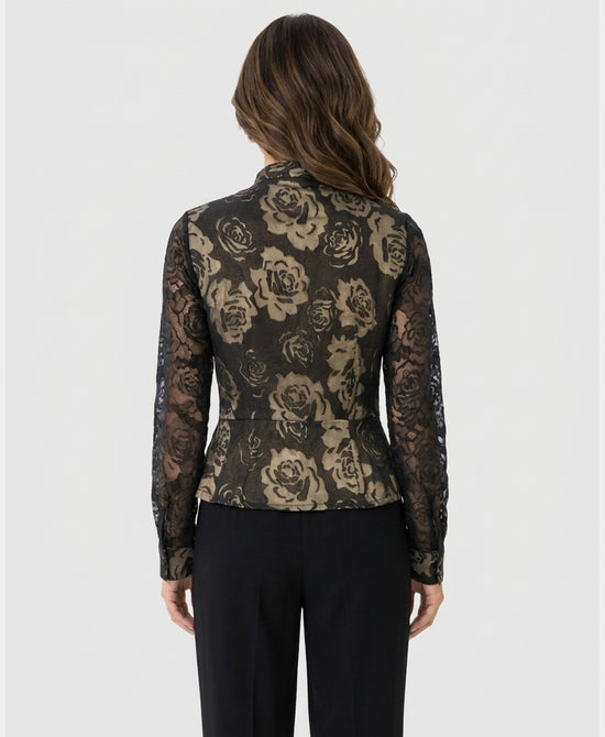 
Flocked Frog Button Blouse in BLACK/BEIGE view 2