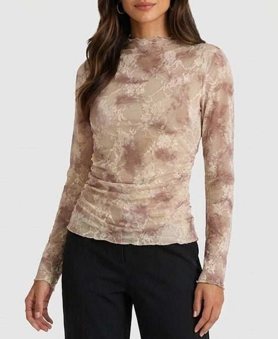 
Ombre Floral Mesh Shimmer Top in BEIGE view 1