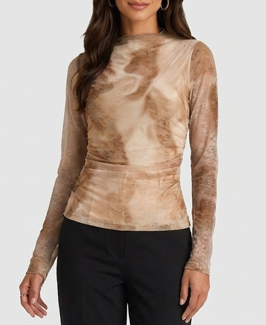 
Ombre Floral Mesh Shimmer Top in BEIGE view 1