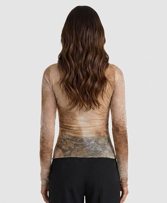 
Ombre Floral Mesh Shimmer Top in BEIGE view 2