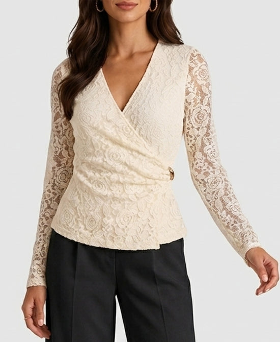 
Lace Surplice Top in CREAM view 1