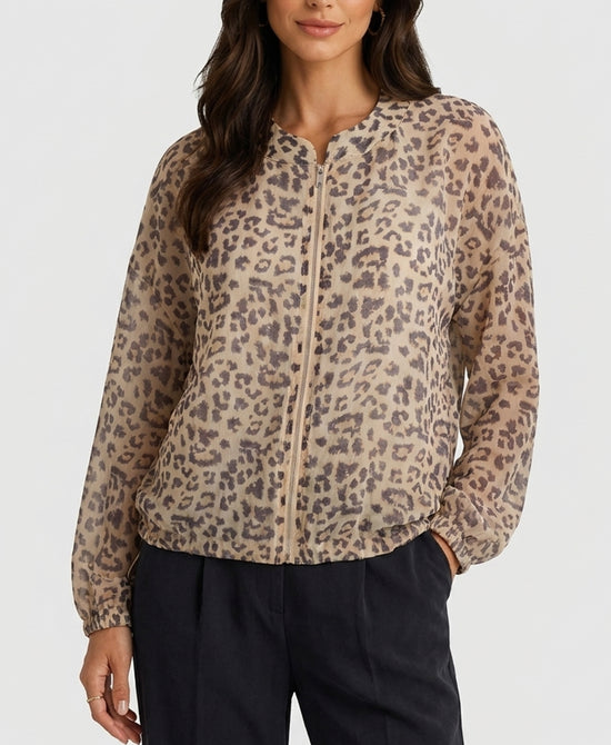 
Lightweight Leopard Print Sheer Jacket in BEIGE MULTI view 1