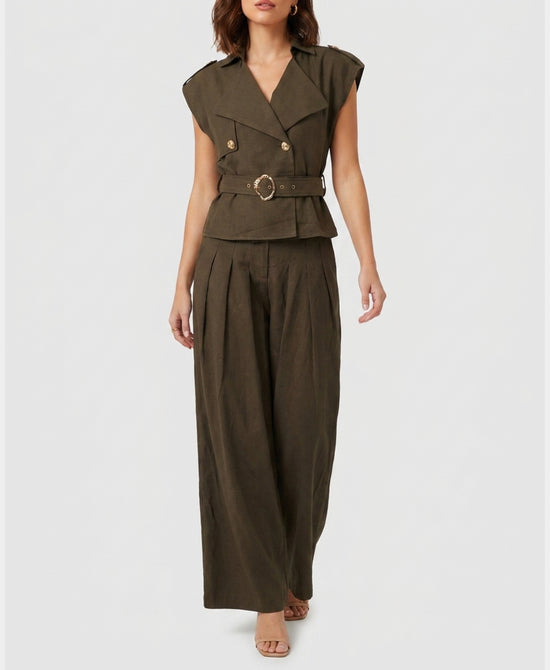 
Vest Top & Wide Leg Pants - 2 Pc Set in DEEP OLIVE view 1