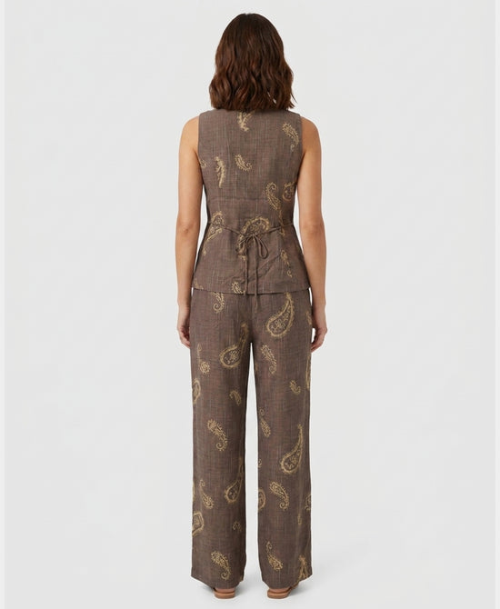 
Paisley Embroidered Vest Top & Wide Leg Pants - 2 Pc Set in BROWN MULTI view 2