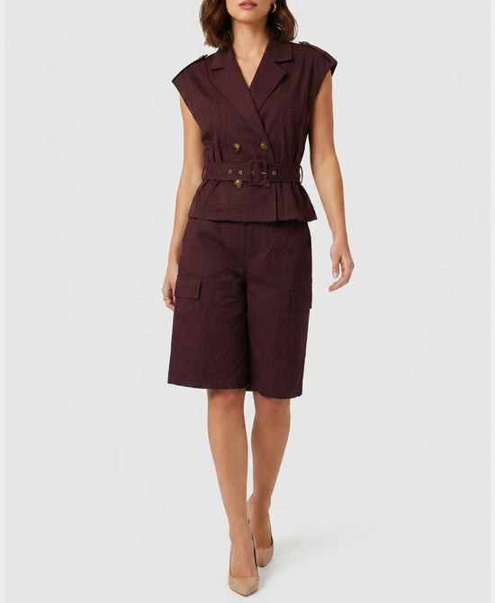 
Utility Vest & Cargo Bermuda Shorts - 2 Pc Set in BURGUNDY view 1