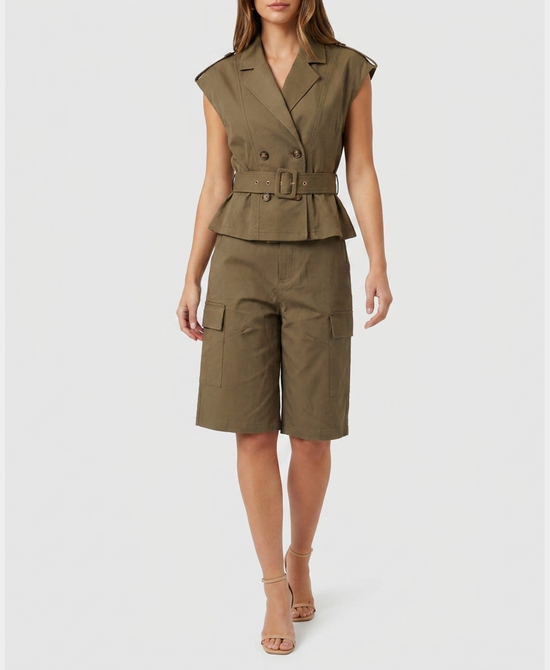 
Utility Vest & Cargo Bermuda Shorts - 2 Pc Set in OLIVE view 1