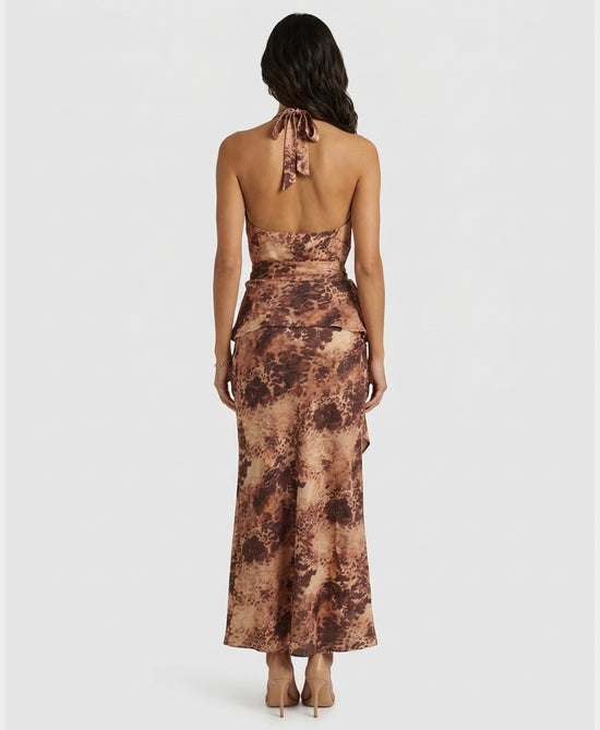 
Printed Halter Top & Skirt - 2 Pc Set in BROWN MULTI view 2
