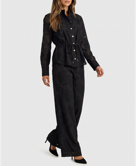 
Flower Applique Blouse & Pants Set- 2 Pc Set in BLACK view 1