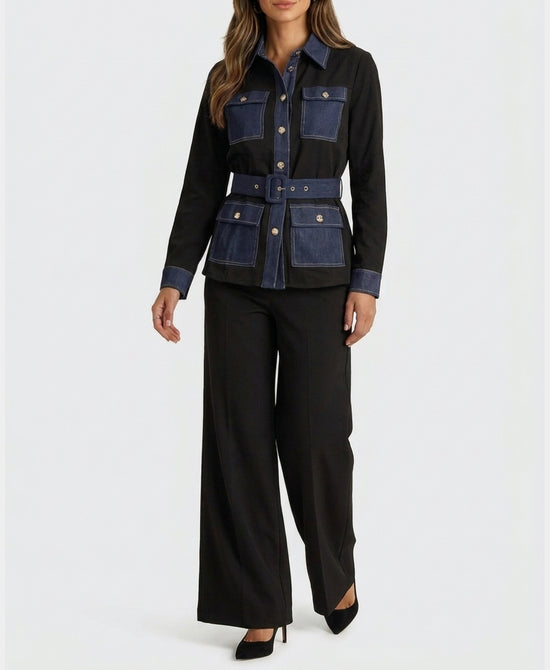 
Denim Trim Top & Pant - 2 Pc Set in BLACK/DARK WASH view 1