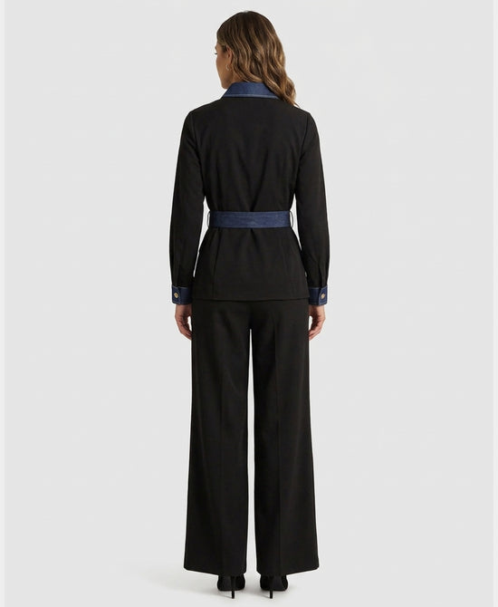 
Denim Trim Top & Pant - 2 Pc Set in BLACK/DARK WASH view 2