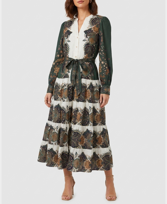 
Printed Midi Dress in GREEN MULTI view 1