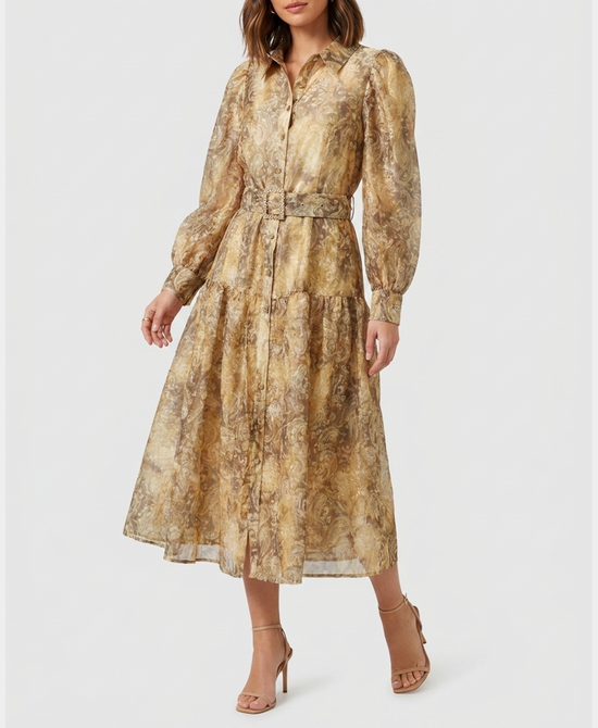 
Printed Midi Dress in GOLD view 1