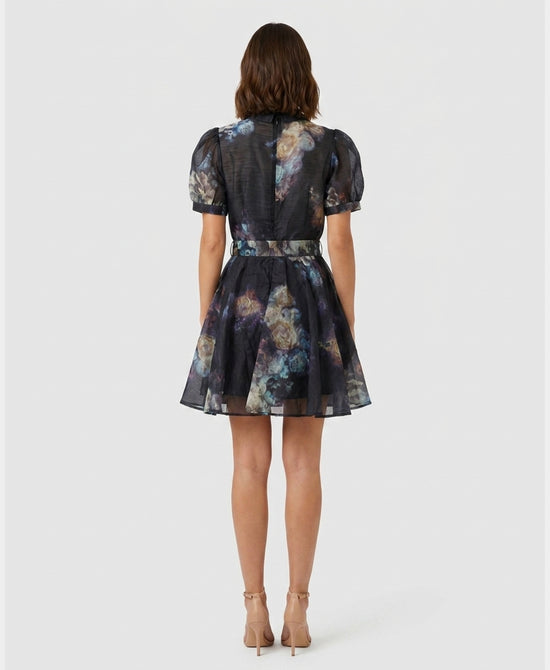 
Printed Dress w/ Puff Sleeves in BLACK MULTI view 2