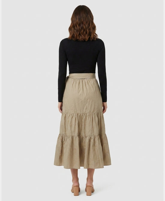 
Knit Combo Midi Dress w/ Ruffles in BEIGE/BLACK view 2