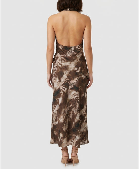 
Satin Printed Halter Top & Maxi Skirt - 2 Pc Set in BROWN MULTI view 2