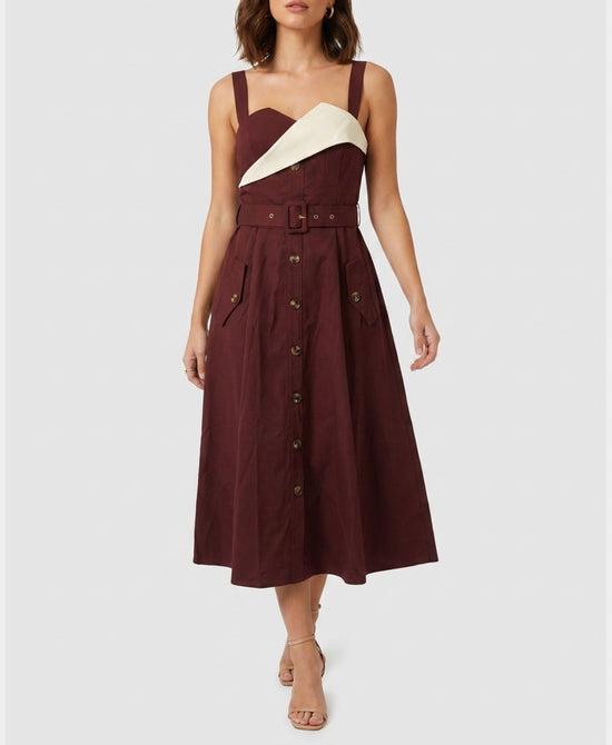 
Midi Dress w/ Contrast Detail in BURGUNDY view 1