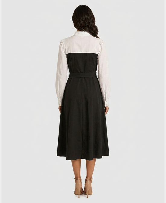 
Midi Dress w/ Shirt Trim in BLACK/WHITE view 2
