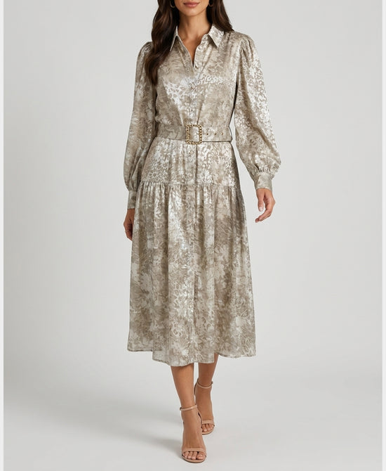 
Metallic Printed Midi Dress in SILVER view 1