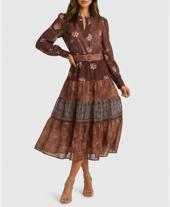 
Printed Midi Dress in BROWN MULTI view 1