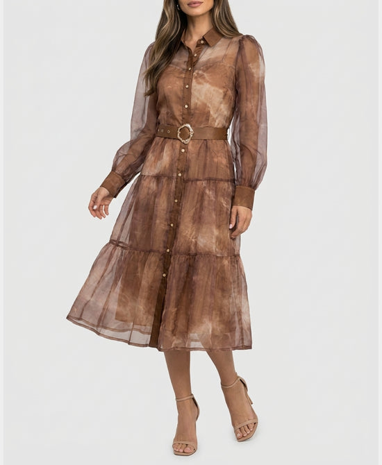 
Printed Midi Dress in BROWN MULTI view 1