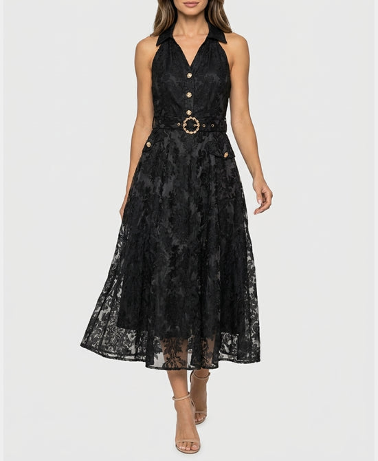 
Flocked Halter Dress in BLACK view 1
