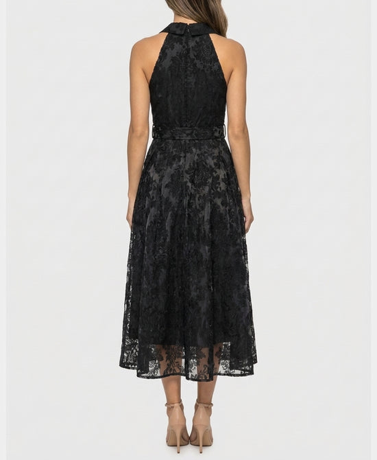 
Flocked Halter Dress in BLACK view 2
