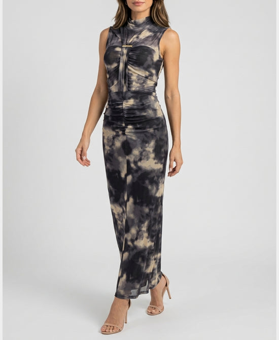 
Tie Dye Ruched Maxi Dress in GREY MULTI view 1