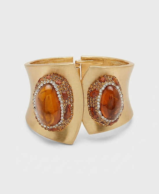 
Natural Double Stone Cuff Bracelet in JASPER/GOLD view 2