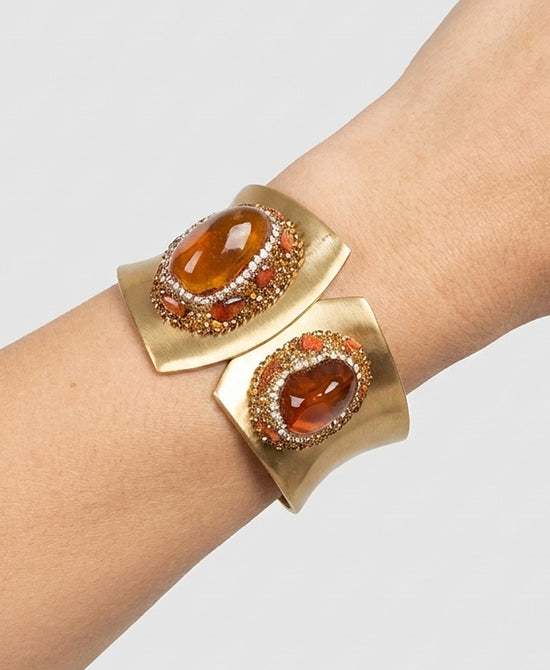 
Natural Double Stone Cuff Bracelet in JASPER/GOLD view 1