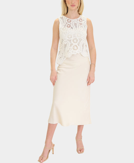 Crochet & Satin Midi Dress view 1