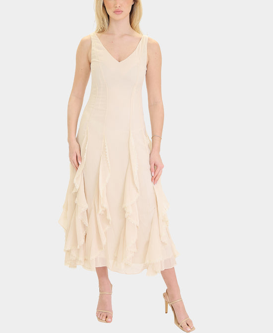 Ruffle & Lace Trim Midi Dress view 1