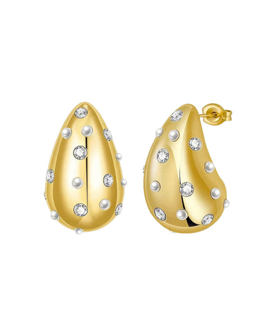 Polished Teardrop Earrings w/ Rhinestones & Pearls image 2