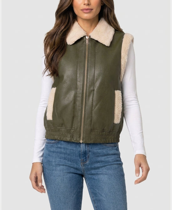 
Reversible Faux Fur Vest in GREEN/BEIGE view 1
