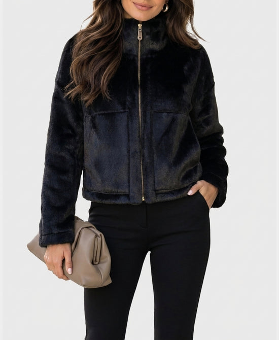 
Reversible Faux Fur Jacket in BLACK MULTI view 2