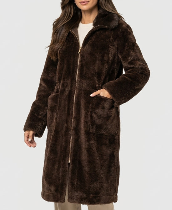 
Reversible Faux Fur Coat in BROWN view 2