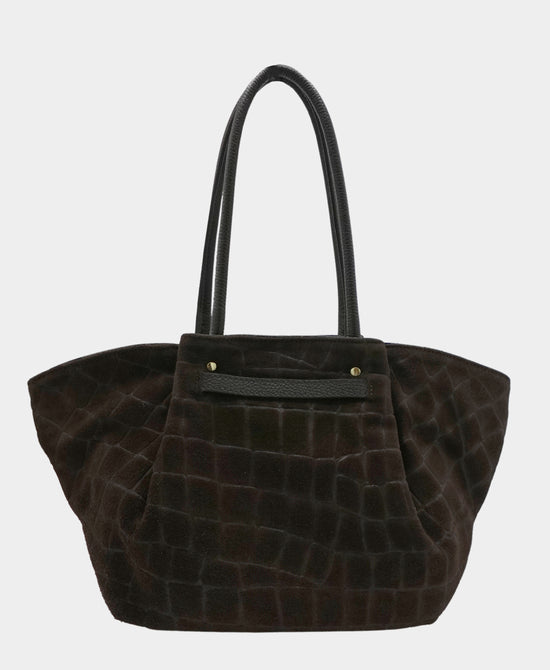 
Leather Croc Embossed Suede Satchel Bag in ESPRESSO view 2