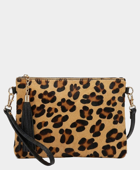 
Leather Leopard Print Wristlet/Crossbody Bag in BROWN/BLACK view 1