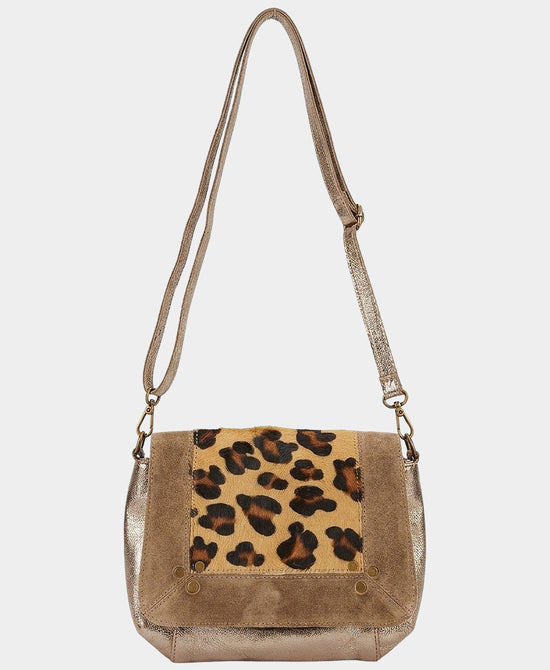 
Suede Animal Print Metallic Crossbody Bag in TAUPE view 1